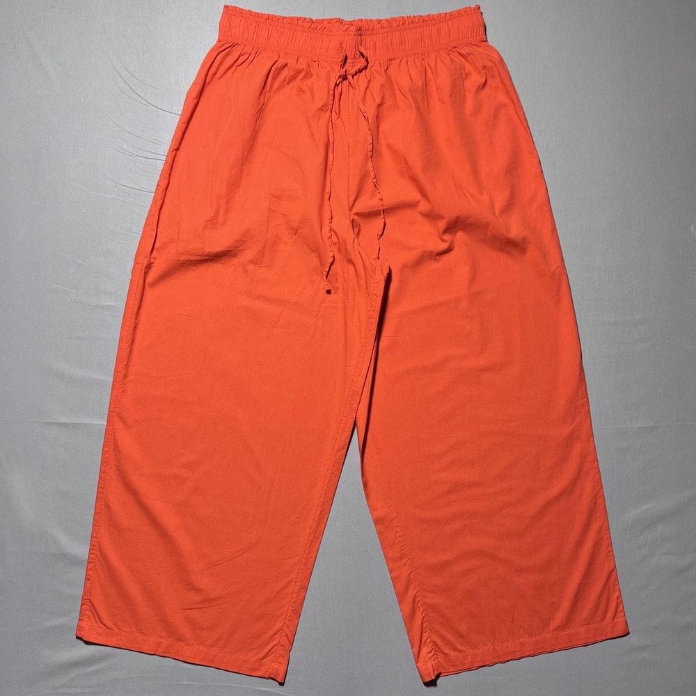 Free People Wide‎ Leg Pants Womens XL Orange Cropped Lounge Drawstring High Rise